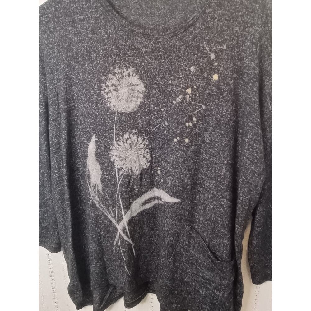 Jess & Jane "Whimsical Dandelion" Black Mineral Wash Lightweight Sweater Knit - Picture 3 of 5